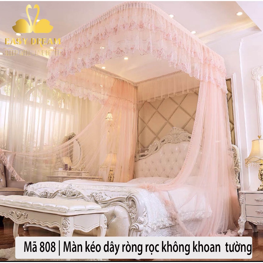 Mùng khung ròng rọc không khoan tường cao cấp EASY DREAM - màn ngủ chống muỗi kiểu dáng công chúa hiện đại