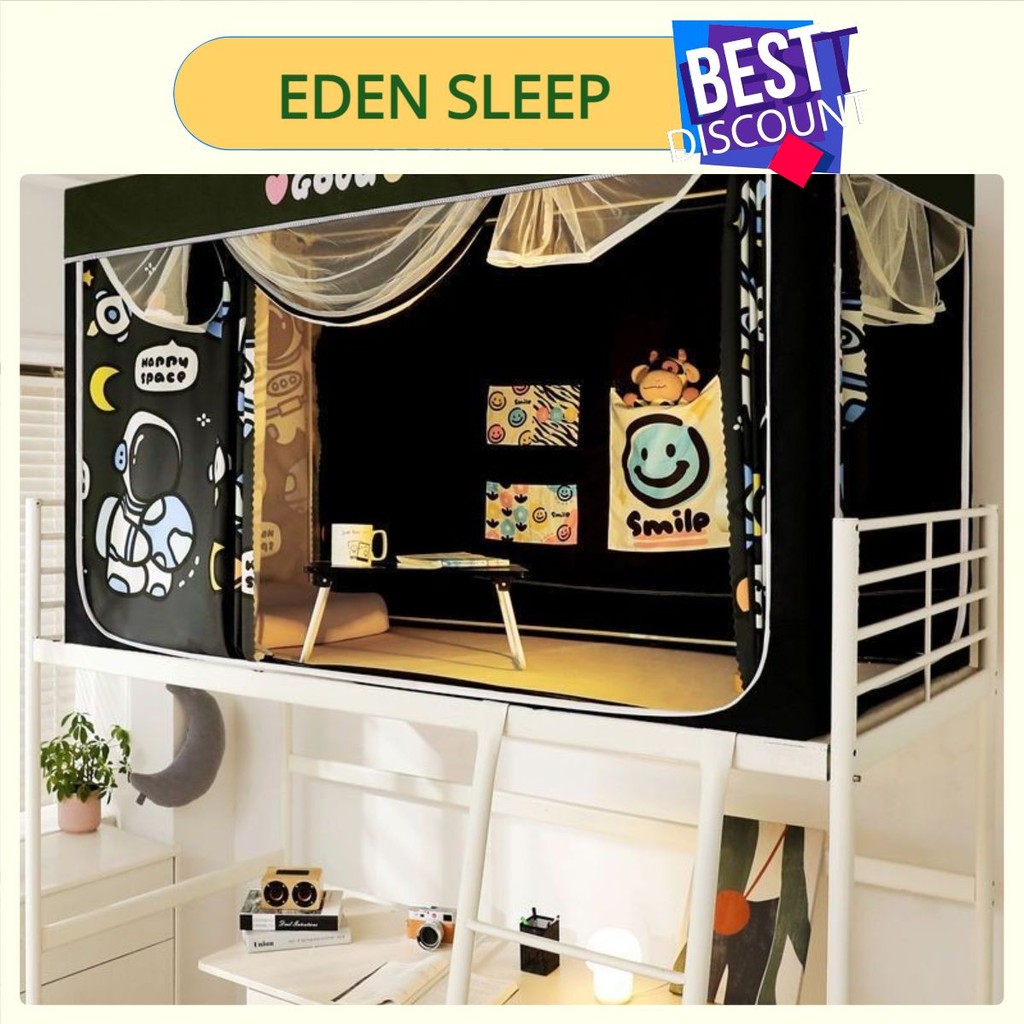 EDEN SLEEP Mùng màn khung chống muỗi ký túc xá sinh viên 90x190cm, rèm che giường ngủ hoạt hình giường tầng có khóa kéo
