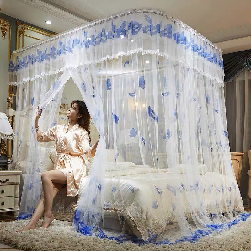 Màn khung không khoan tường Mùng Công chúa ròng rọc  Khung inox , Vải tuyn lưới mắt nhỏ  chống muỗi chống