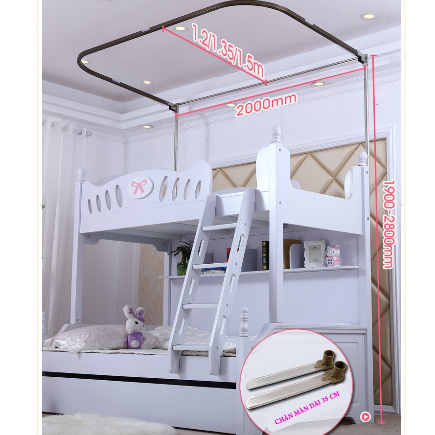 Màn (mùng) khung dành cho giường tầng trẻ em không khoan tường_khung inox_vải tuyn cao cấp chống muỗi