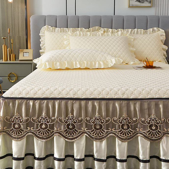 Váy Giường Cao Su Ren Phong Cách Châu Âu Màu Trơn Có Thể Tháo Rời Cao Cấp Mới, Bộ