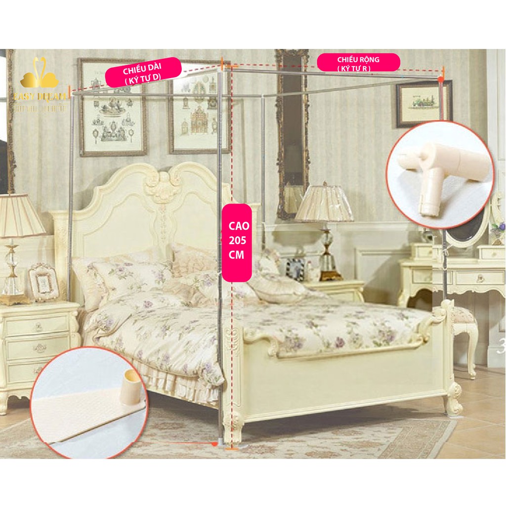 Mùng khung màn ngủ chống muỗi inox cao cấp không khoan tường vải tuyn mắt nhỏ