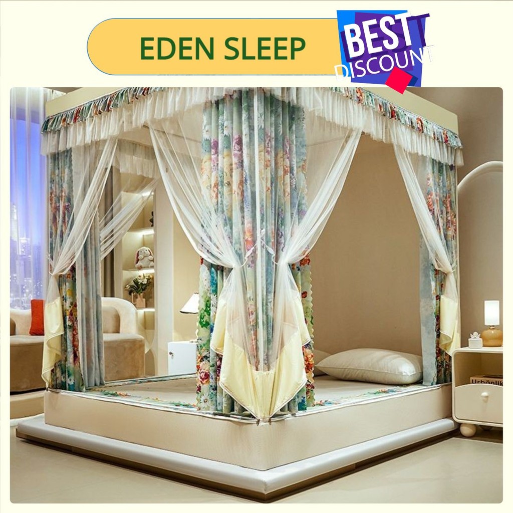 EDEN SLEEP Màn mùng khung chống muỗi, chống bụi 3 cửa, rèm che giường ngủ chắn sáng, phòng ngủ nhà