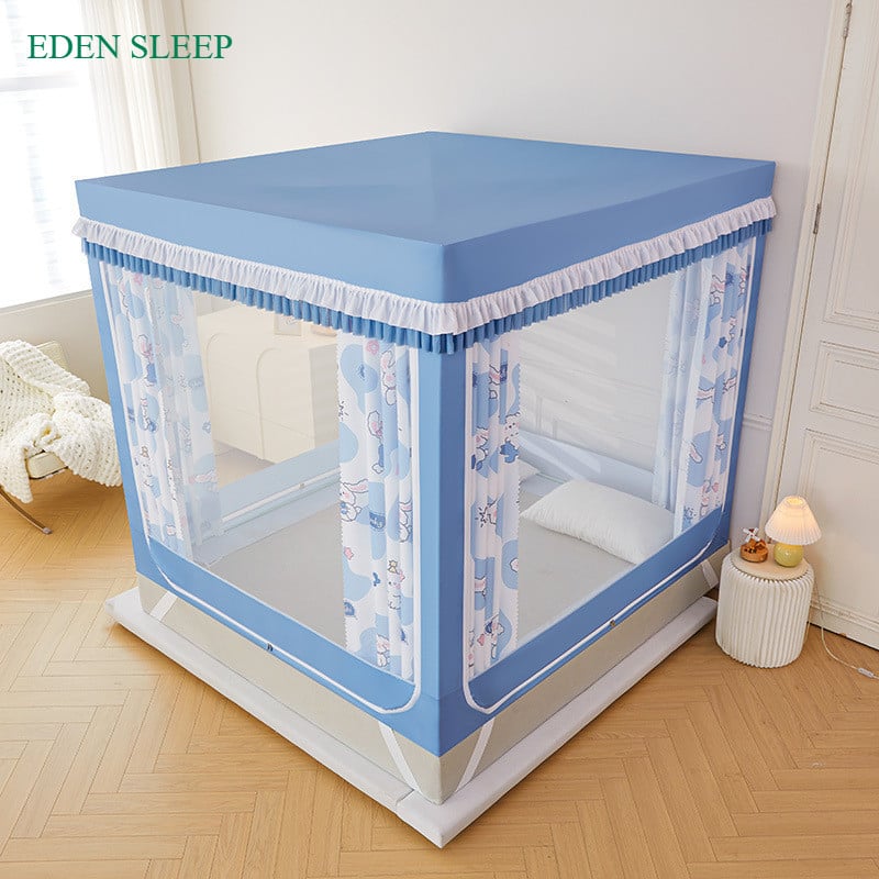 Màn Mùng khung vuông  kiểu mới Màn chống muỗi ba cửa có dây kéo tích hợp rèm