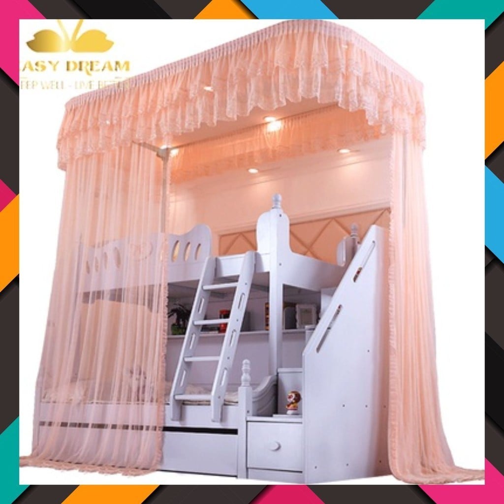 Màn (mùng) khung dành cho giường tầng trẻ em không khoan tường_khung inox_vải tuyn cao cấp chống muỗi