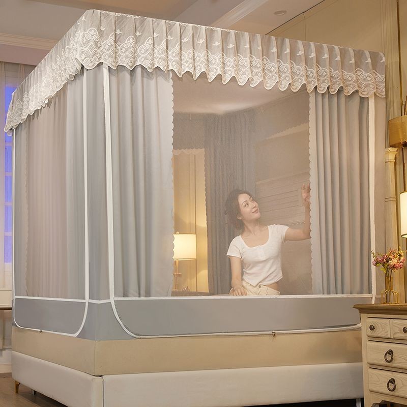 Ghế Giường Lưới Chống Muỗi Ba Cửa Chống Bụi Mái Che Nắng Rèm Cửa Sơn Giá Đỡ Dây Kéo Bao Kín Hoàn Toàn Chống Rơi Rèm Giườ