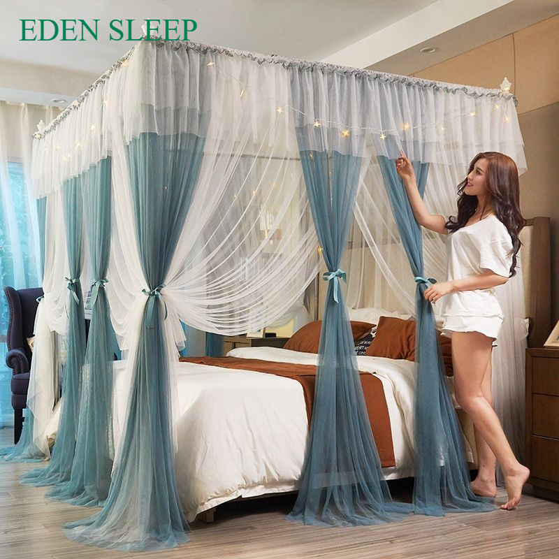 EDEN SLEEP Mùng khung chống muỗi,màn khung vuông,phòng ngủ cao cấp 1,2m-1,8m-2m, rèm giường dày 3 cửa