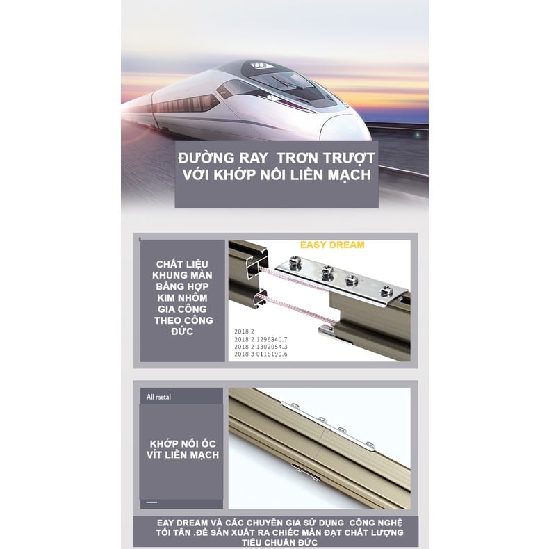 Màn khung ròng rọc kéo dây không khoan tường - hàng cao cấp EASY DREAM hiện đại sang trọng