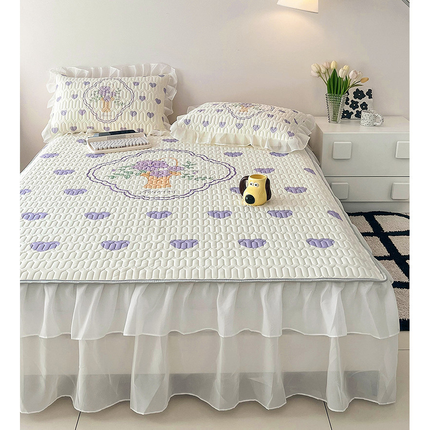 2024Váy Giường Ren Lớn Mới, Thảm Cao Su Dày Dặn, Bộ Ba Mảnh