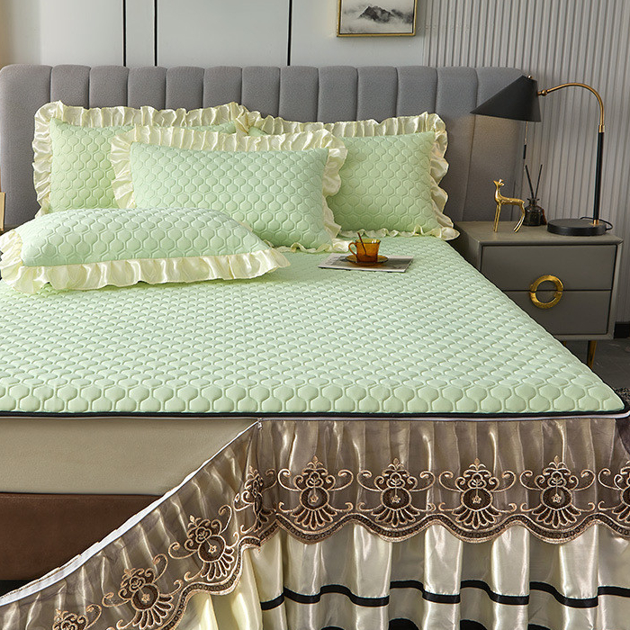 Váy Giường Cao Su Ren Phong Cách Châu Âu Màu Trơn Có Thể Tháo Rời Cao Cấp Mới, Bộ