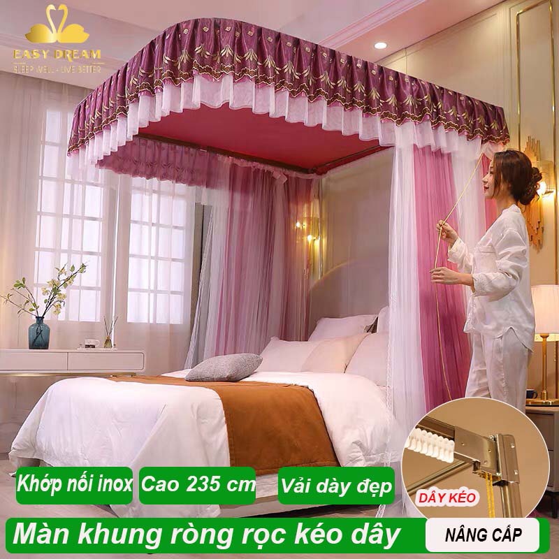 Màn khung không khoan tường ròng rọc kéo dây cao cấp EASY DREAM -Mùng ngủ cao cấp hiện đại kiểu dáng công chúa