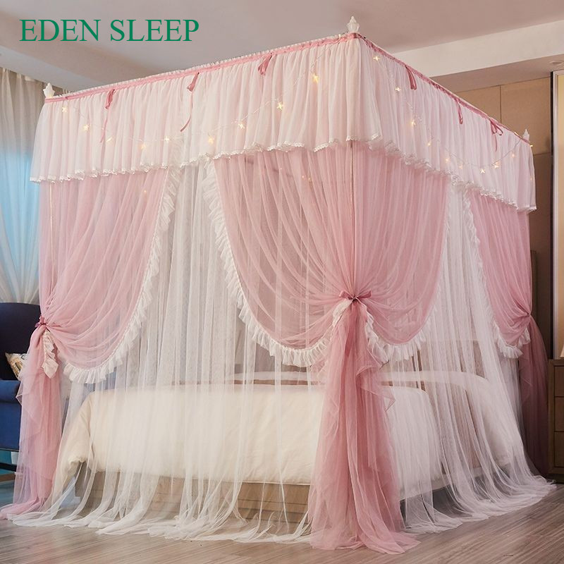 EDEN SLEEP Mùng khung chống muỗi,màn khung vuông,phòng ngủ cao cấp 1,2m-1,8m-2m, rèm giường dày 3 cửa