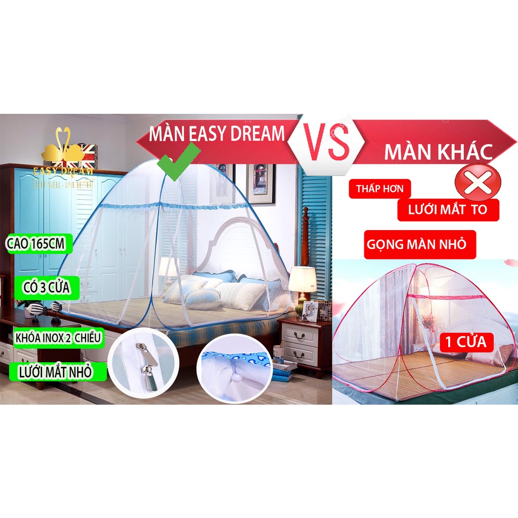 Mùng chụp tự bung gấp gọn người lớn - 3 cửa cao 165cm - gấp xếp gọn siêu tiện lợi màn tự bung -mùng ngủ chống muỗi