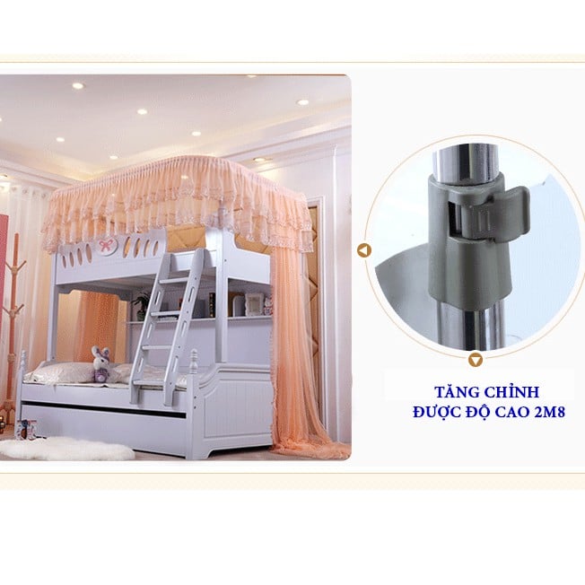 Màn (mùng) khung dành cho giường tầng trẻ em không khoan tường_khung inox_vải tuyn cao cấp chống muỗi