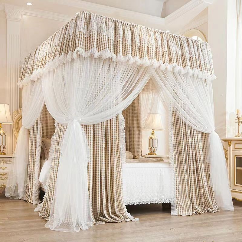 Rèm Giường Hai Lớp Che Nắng Công Chúa Mẫu Mới, Giá Đỡ Sàn Tích Hợp Ba Cửa Chống Gió Và Chống Muỗi Phòng Ngủ Gia Đình