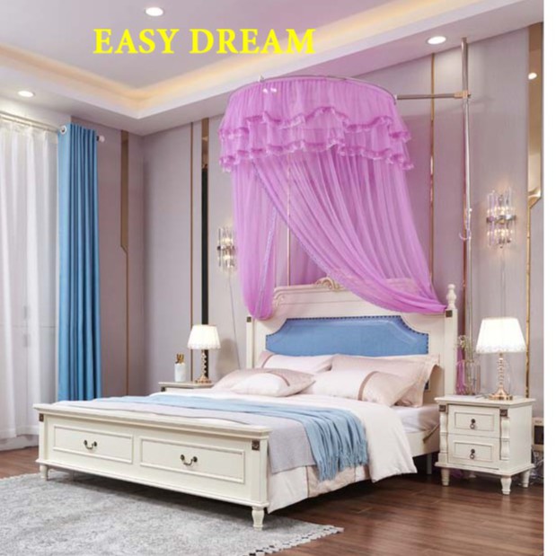 Màn tròn công chúa cao cấp Không khoan tường EASY DREAM Đa Năng  khung trụ  inox cao cấp không gỉ chất vải tuyn xịn