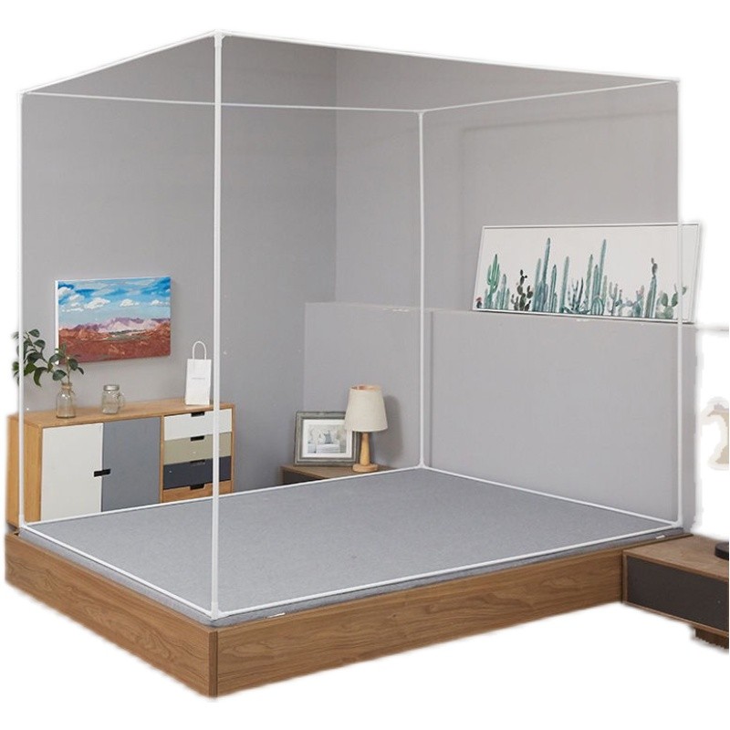 Có Dây Kéo Chống Rơi Giường Chống Muỗi Vuông Trên Chân Đế Cực Sắt Trắng Sơn Ống Tee Phụ Kiện 1.8 Tông Shenheng