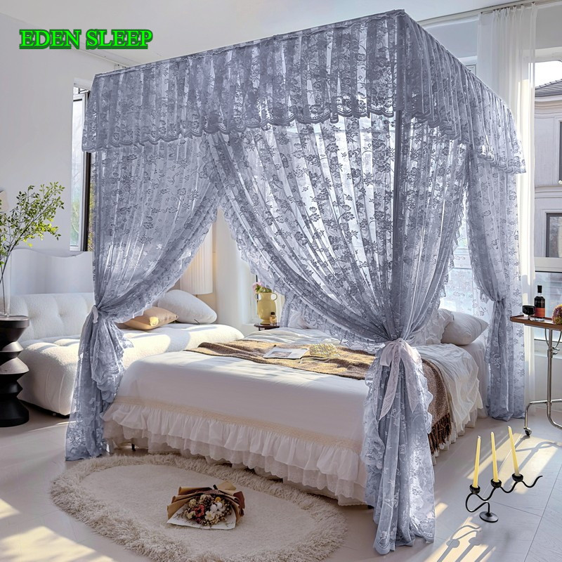 Màn Chống Muỗi Ren Mã Hóa Dày Dặn Kiểu Pháp Sàn Công Chúa Ba Cửa Phòng Ngủ Đôi Cung Điện Giá Đỡ Sơn