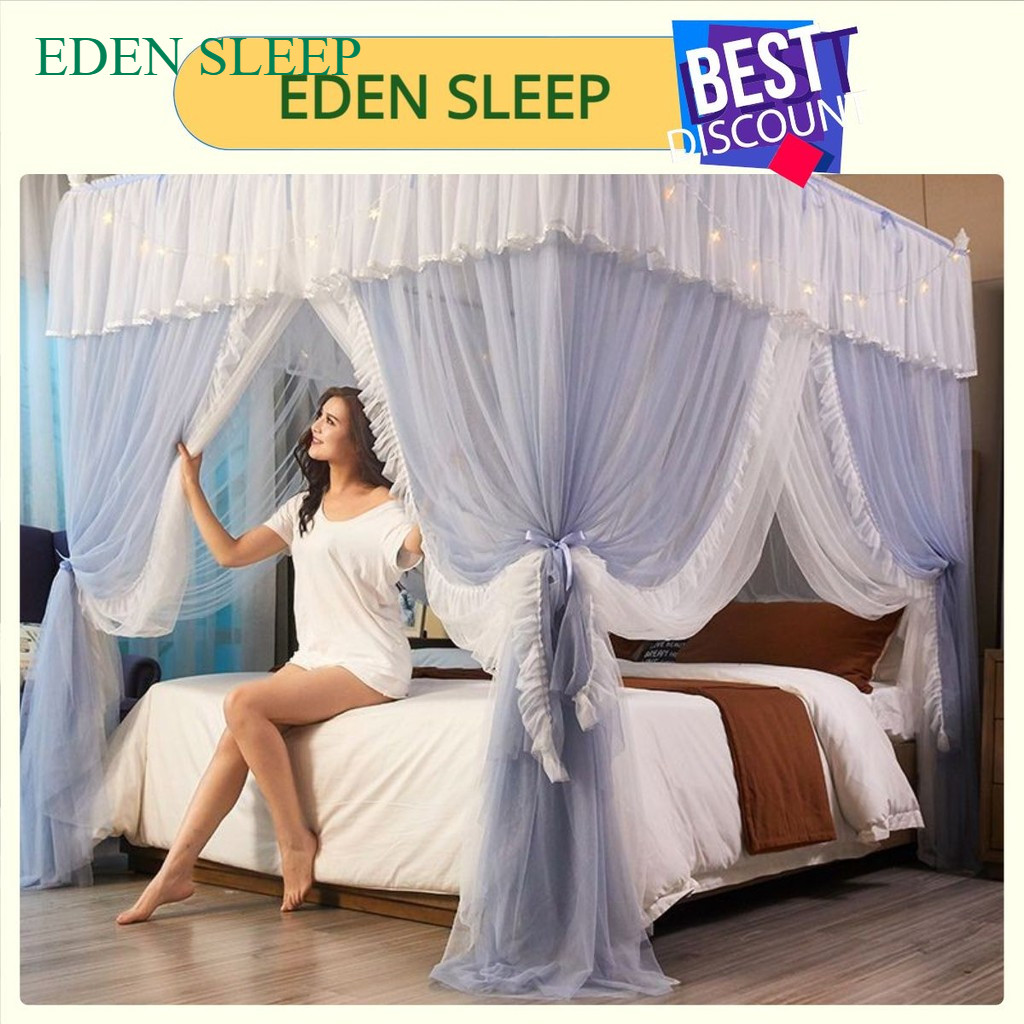 EDEN SLEEP Mùng khung chống muỗi,màn khung vuông,phòng ngủ cao cấp 1,2m-1,8m-2m, rèm giường dày 3 cửa