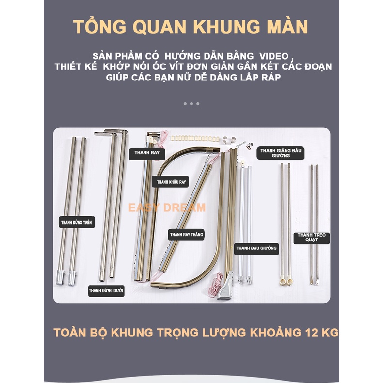 Màn khung ròng rọc kéo dây không khoan tường - hàng cao cấp EASY DREAM hiện đại sang trọng