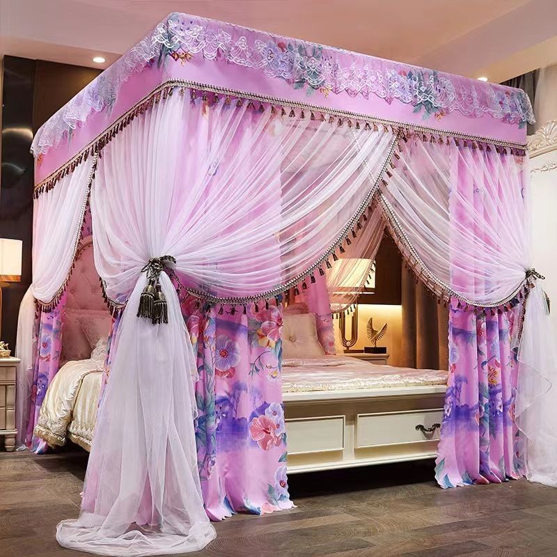 EDEN SLEEP Mùng khung chống muỗi gia đình trọn bộ màn chụp phong cách công chúa, rèm cản sáng dày 3 cửa