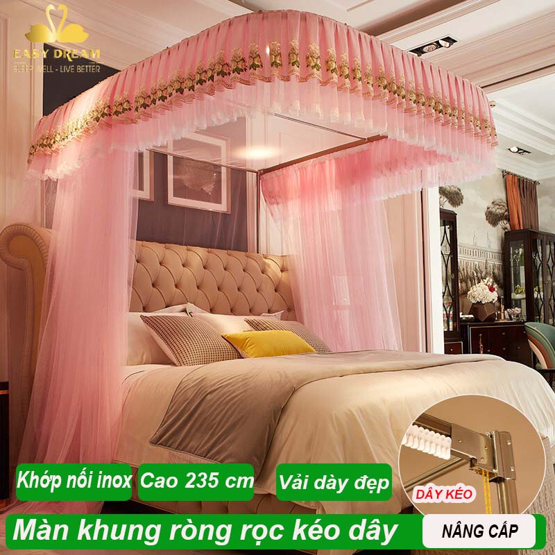 Màn khung kéo dây ròng rọc không khoan tường - Mùng ngủ cao cấp  - mùng ngủ cao cấp màn công chúa hiện đại