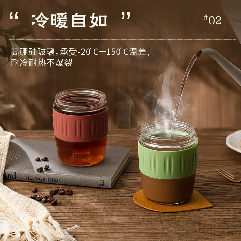 JEKO&JEKO  Cốc Cà Phê Thủy Tinh Cốc Nước Cốc Ống Hút Cầm Tay Cho Nữ Cốc Cầm Tay Người Lớn Giá Trị Cao 400mLXanh Bơ