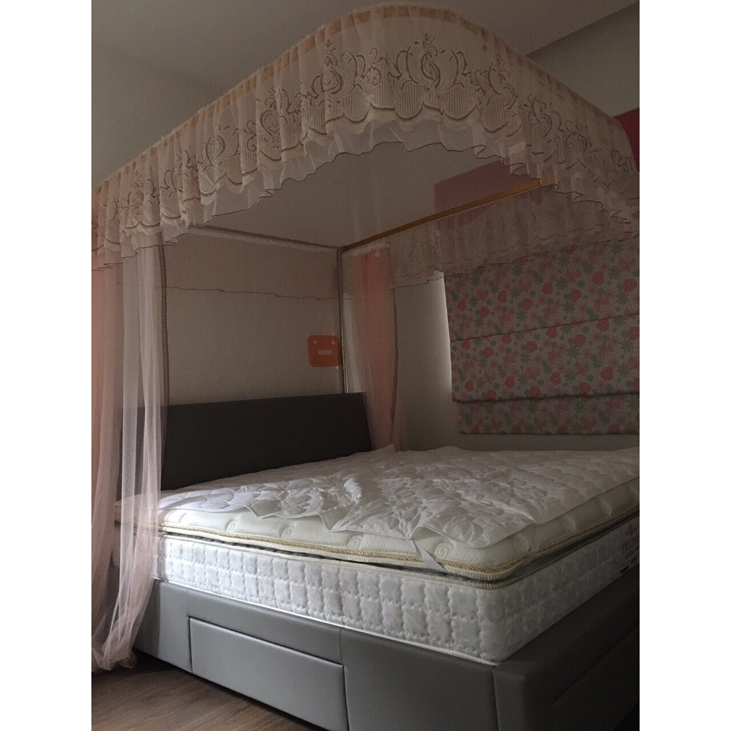 Mùng (màn) khung không khoan tường  khung inox _vải tuyn cao cấp mắt nhỏ_chống muỗi