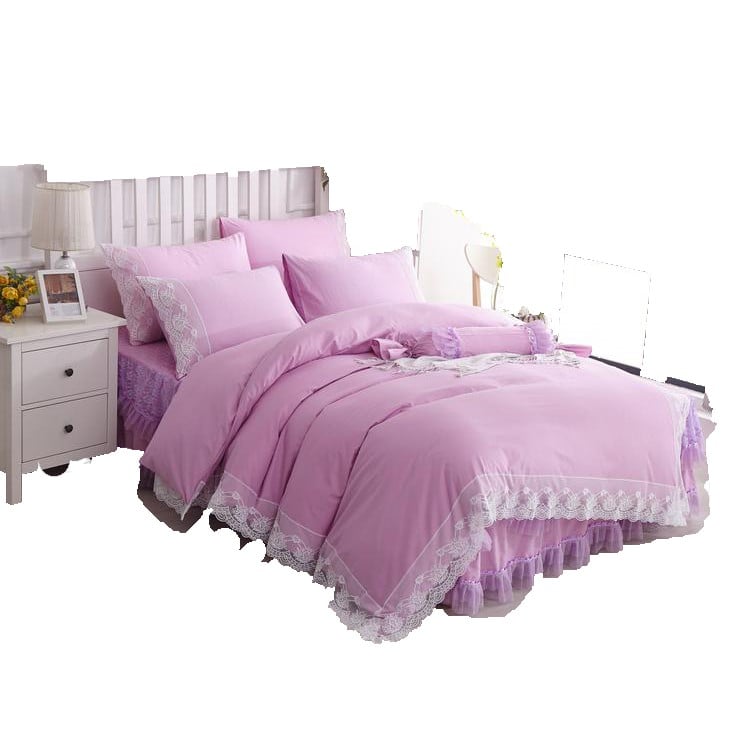 Chăn ga gối cưới cotton cao cấp ren thêu