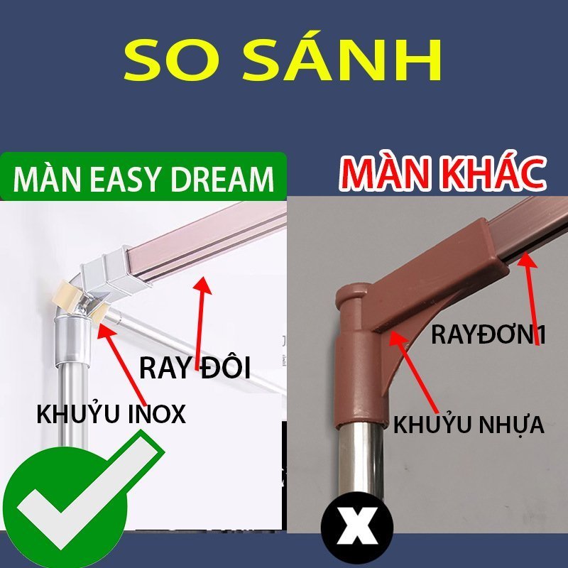 Màn khung không khoan tường EASY DREAM  ,Mùng ngủ chống muỗi ,Khung inox vải tuyn lưới mắt  nhỏ