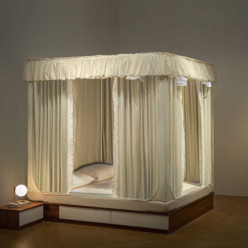 Rèm Giường Chống Sáng Gia Dụng Rèm Chống Rơi Trẻ Em Kiểu Tích Hợp Dây Kéo Ba Cửa Bọc Kín Hoàn Toàn Rèm Chống Bụi Yurt