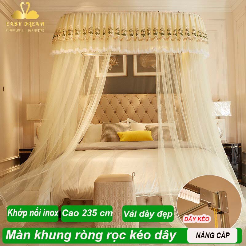Màn khung kéo dây ròng rọc không khoan tường - Mùng ngủ cao cấp  - mùng ngủ cao cấp màn công chúa hiện đại