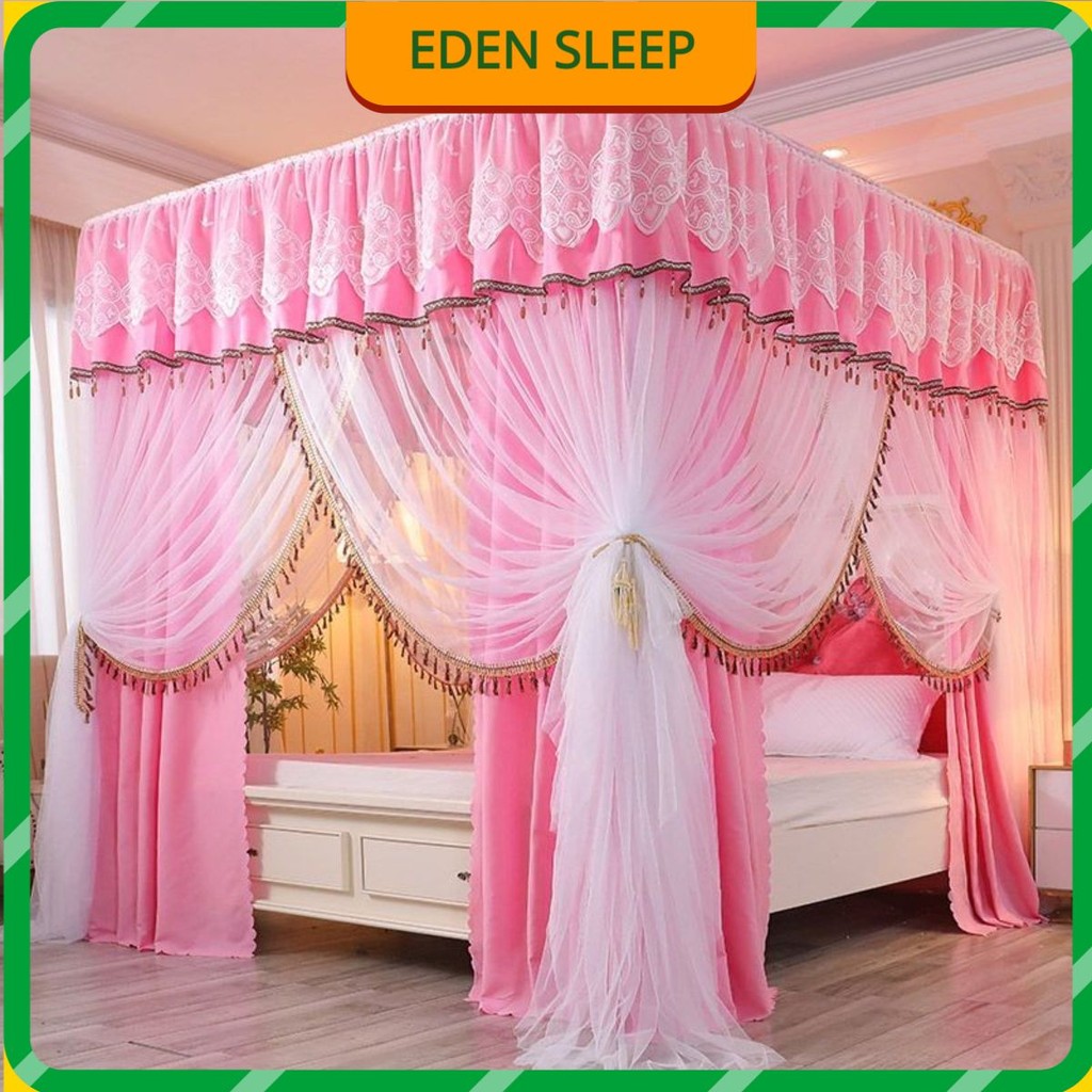 EDEN SLEEP Màn chống muỗi gia đình mùng khung phong cách công chúa, rèm giường trọn bộ màn khung vuông