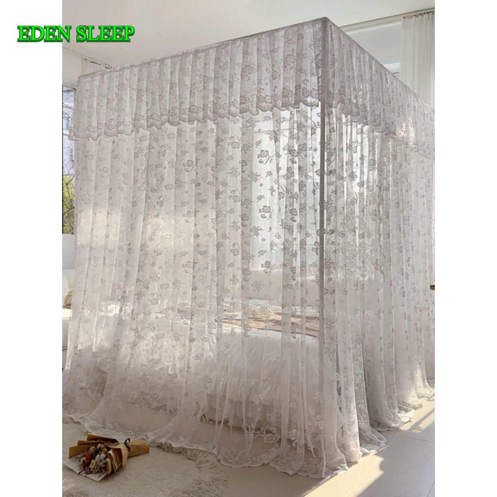 Màn Chống Muỗi Ren Mã Hóa Dày Dặn Kiểu Pháp Sàn Công Chúa Ba Cửa Phòng Ngủ Đôi Cung Điện Giá Đỡ Sơn