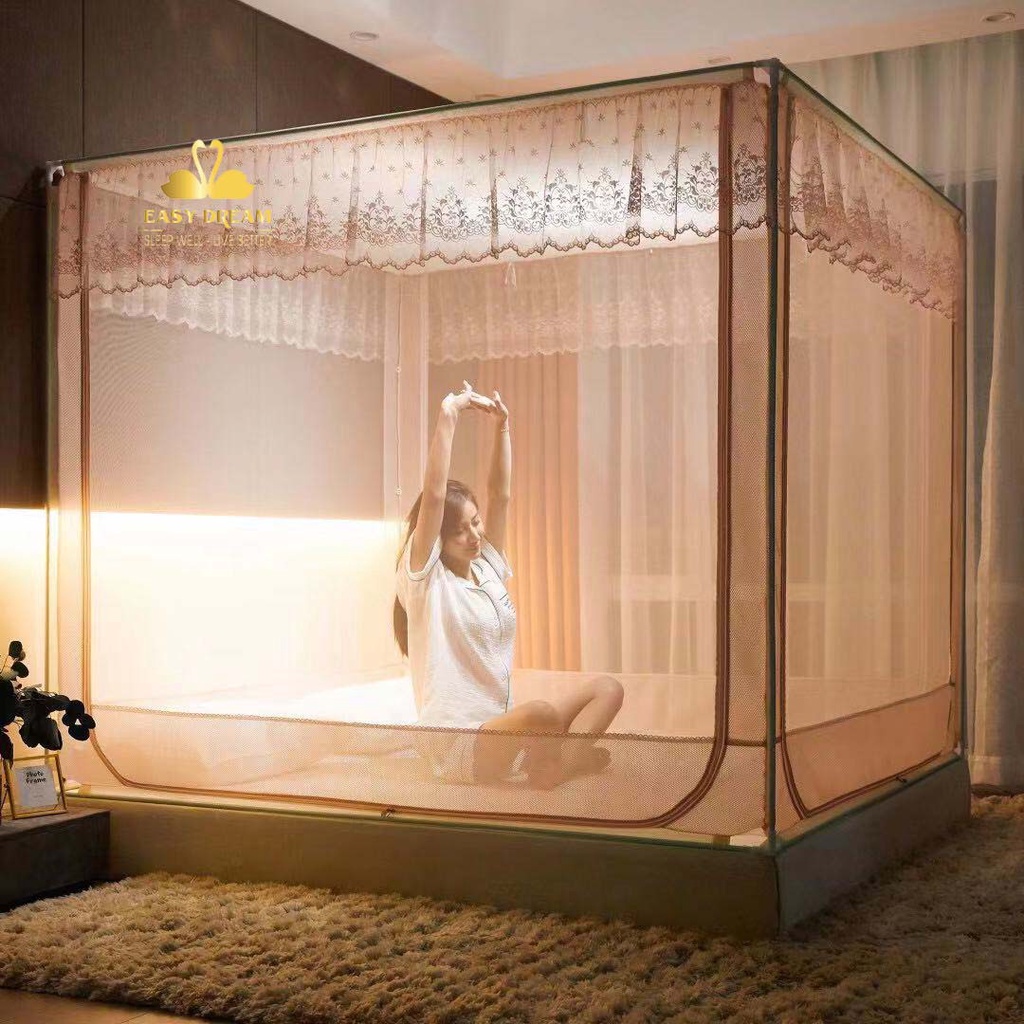 Màn khung không khoan tường  nằm nệm dưới sàn trên giường đều sử dụng được