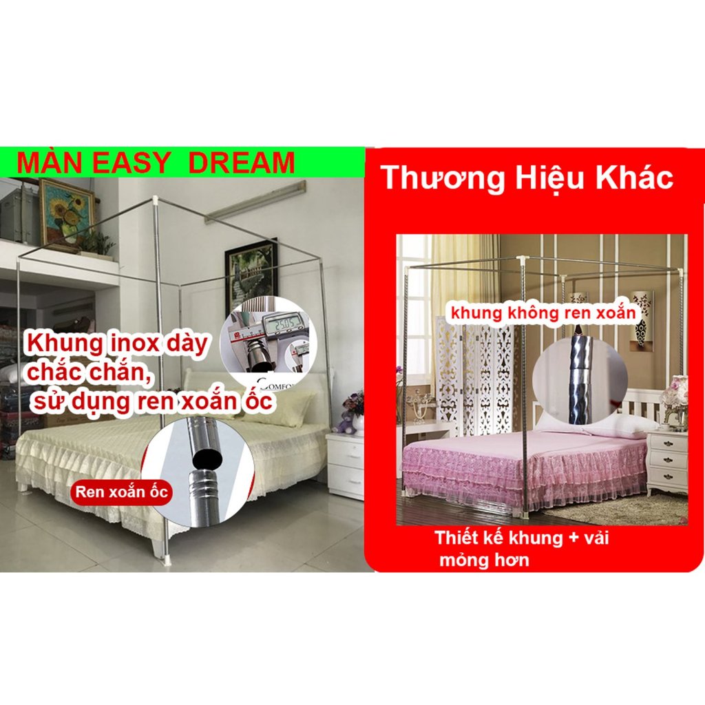 Mùng khung màn ngủ chống muỗi inox cao cấp không khoan tường vải tuyn mắt nhỏ
