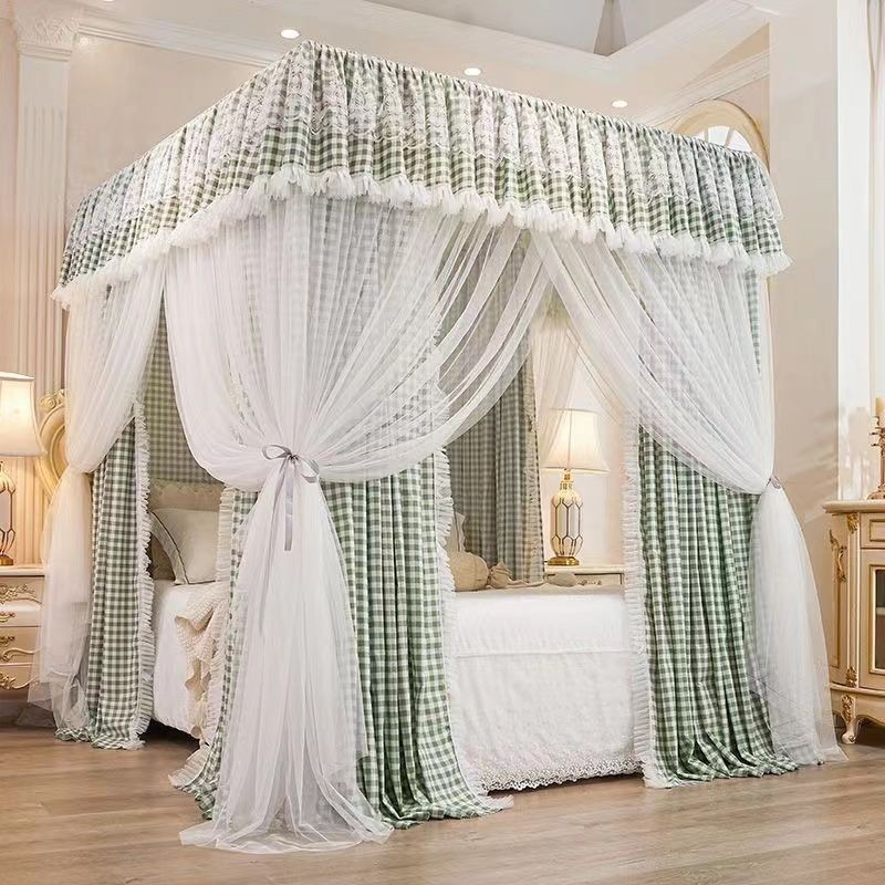 Rèm Giường Hai Lớp Che Nắng Công Chúa Mẫu Mới, Giá Đỡ Sàn Tích Hợp Ba Cửa Chống Gió Và Chống Muỗi Phòng Ngủ Gia Đình