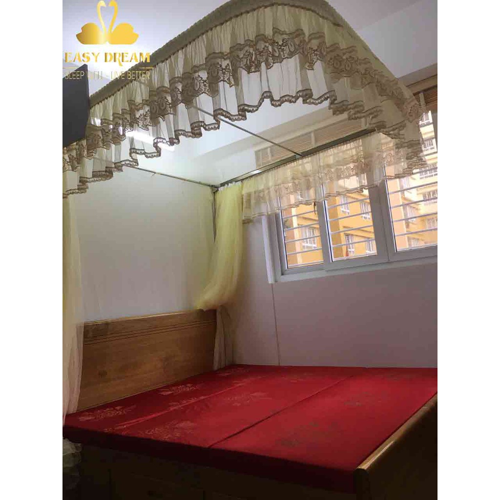 Màn khung ròng rọc cao cấp không khoan tường Mùng ngủ  có dây kéo - chiều cao 2m25  vải voan cao cấp