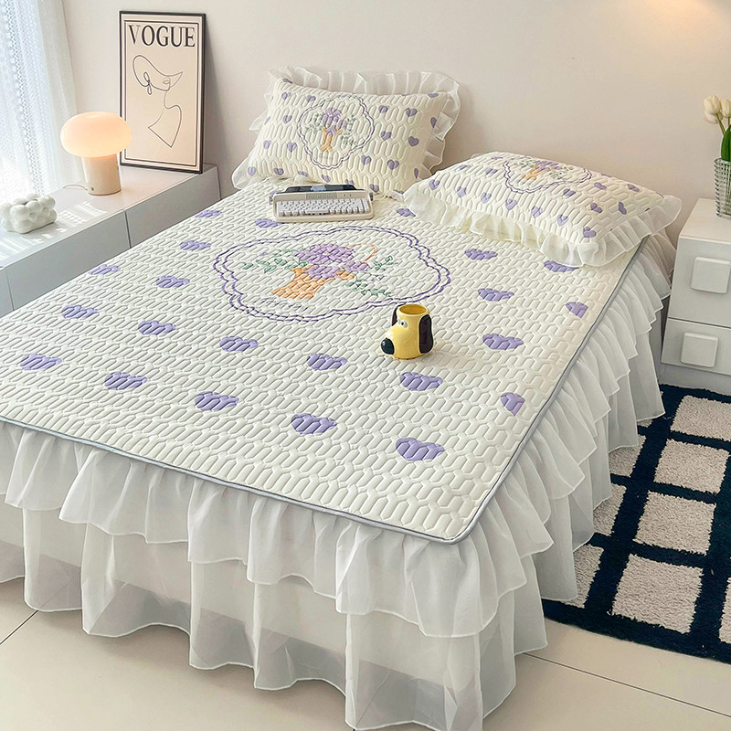 2024Váy Giường Ren Lớn Mới, Thảm Cao Su Dày Dặn, Bộ Ba Mảnh