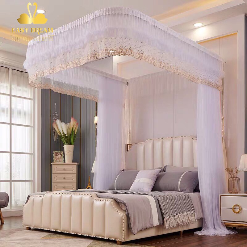 Màn (mùng ) khung không khoan tườngcó dây kéo ròng rọc cao 2m25 khung inox vải tuyn chống muỗi