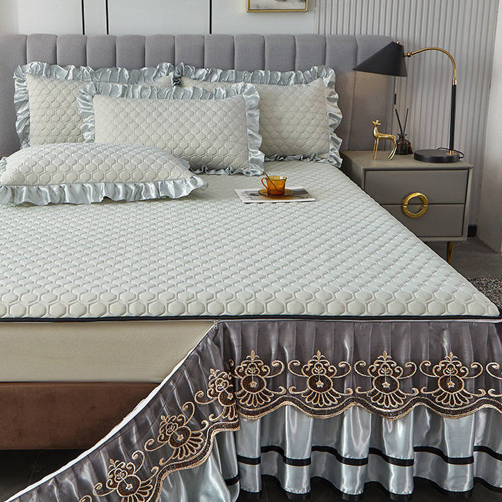 Váy Giường Cao Su Ren Phong Cách Châu Âu Màu Trơn Có Thể Tháo Rời Cao Cấp Mới, Bộ