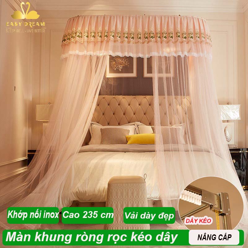Màn khung kéo dây ròng rọc không khoan tường - Mùng ngủ cao cấp  - mùng ngủ cao cấp màn công chúa hiện đại