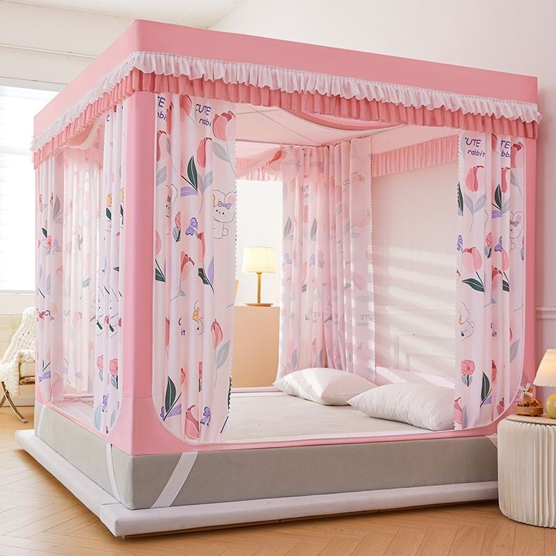 EDEN SLEEP Màn chống muỗi trẻ em rèm giường trọn bộ màn khung vuông khóa kéo 3 cửa,chống bụi 1.2m-2m mùng khung