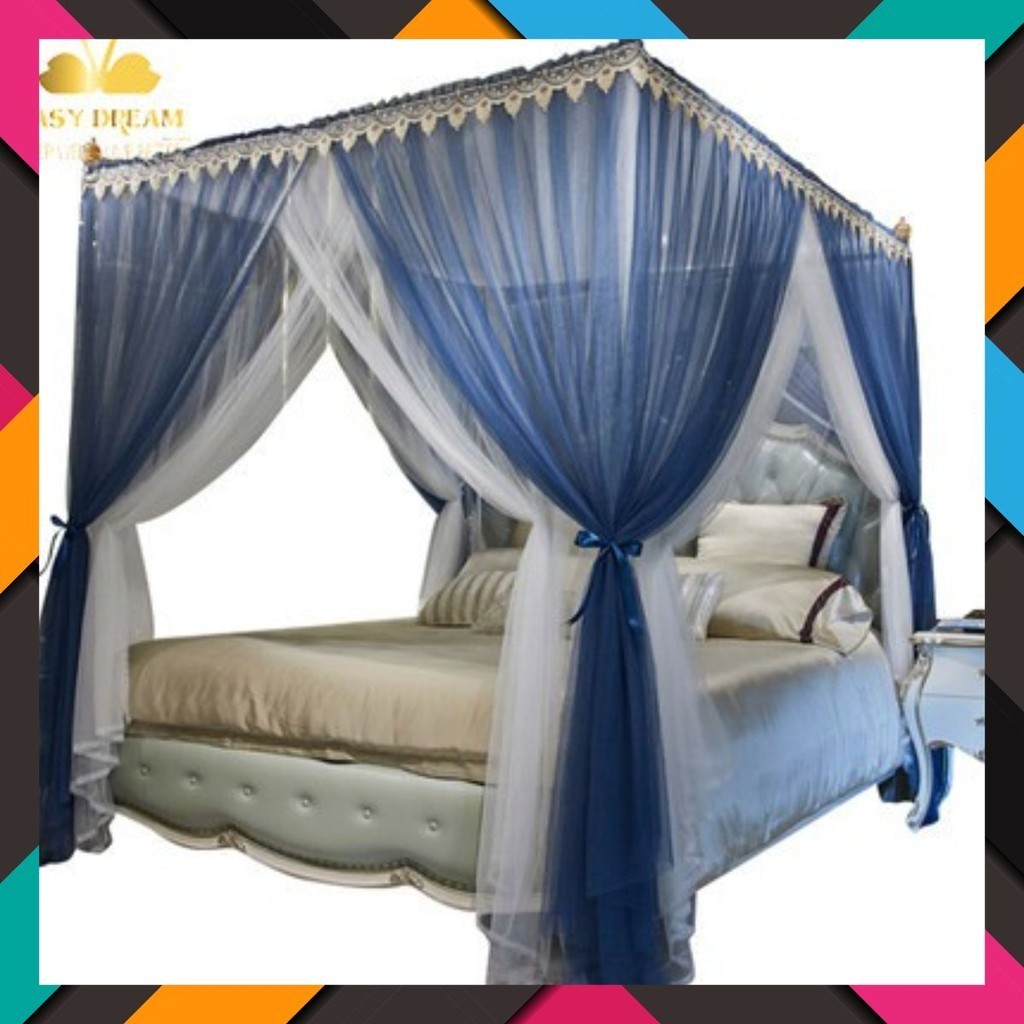 Mùng ( màn ) khung không khoan tường EASY DREAM  chống muỗi Mosquito Net dành cho giường 1.8  vải 2 lớp khung inox