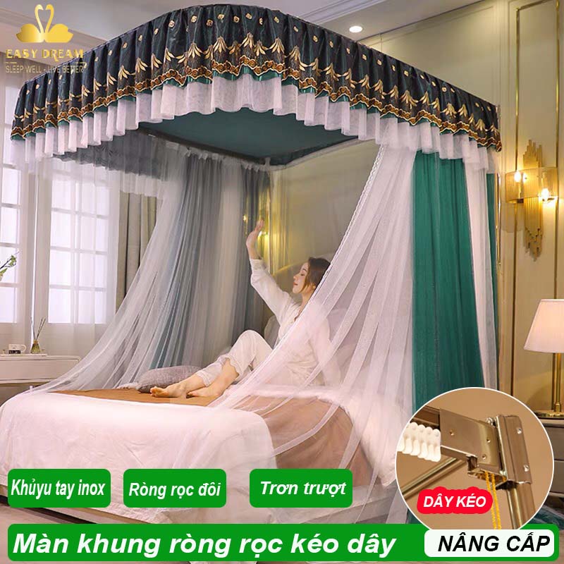Màn khung không khoan tường ròng rọc kéo dây cao cấp EASY DREAM -Mùng ngủ cao cấp hiện đại kiểu dáng công chúa