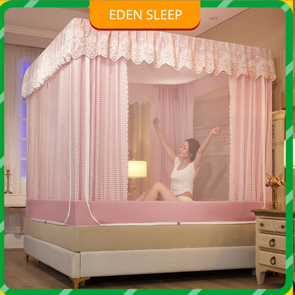 EDEN SLEEP màn chống muỗi trọn bộ, mùng khung rèm chắn sáng cho gia đình, dây kéo rèm giường phòng ngủ