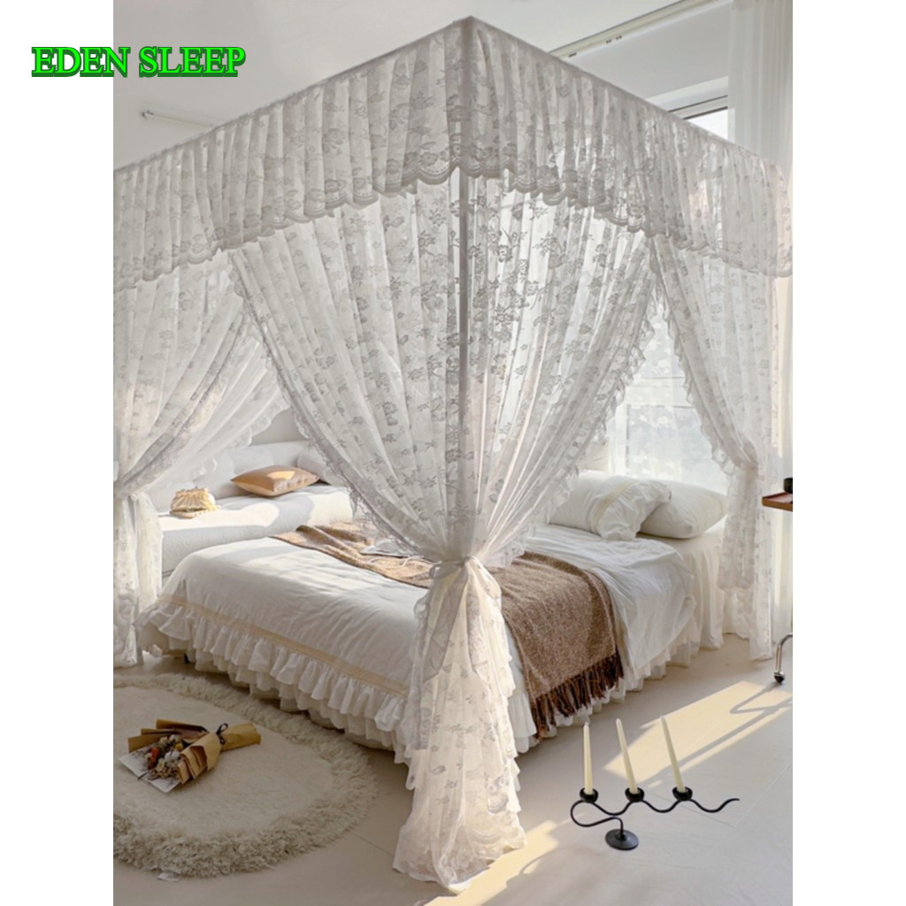 Màn Chống Muỗi Ren Mã Hóa Dày Dặn Kiểu Pháp Sàn Công Chúa Ba Cửa Phòng Ngủ Đôi Cung Điện Giá Đỡ Sơn