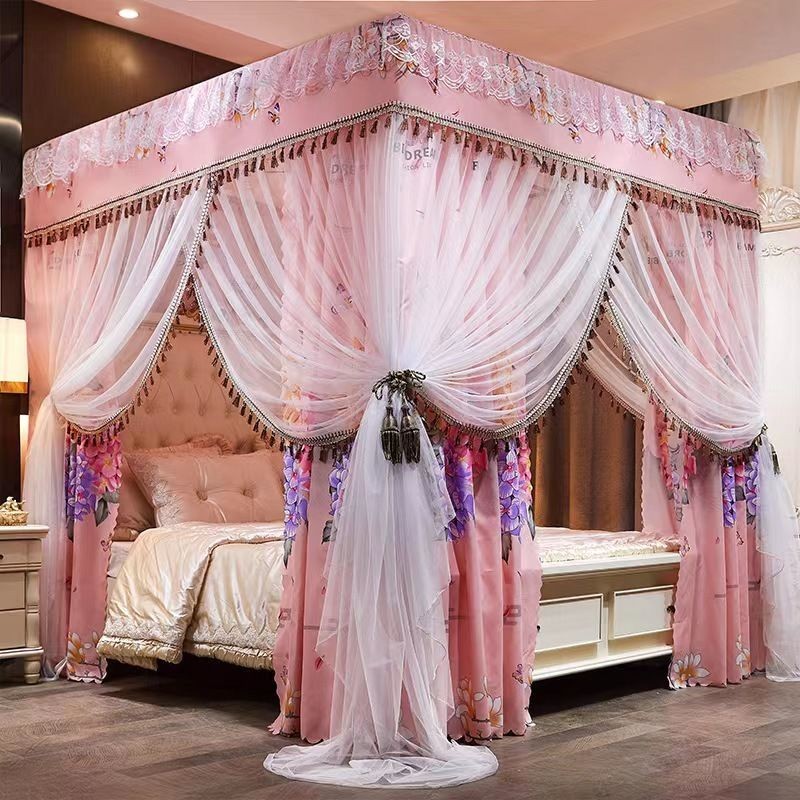 EDEN SLEEP Mùng khung chống muỗi gia đình trọn bộ màn chụp phong cách công chúa, rèm cản sáng dày 3 cửa