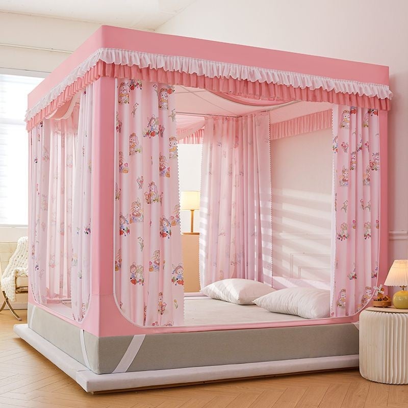 EDEN SLEEP Màn chống muỗi trẻ em rèm giường trọn bộ màn khung vuông khóa kéo 3 cửa,chống bụi 1.2m-2m mùng khung