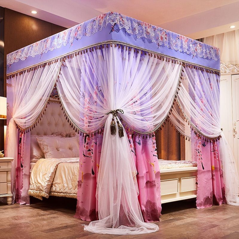 EDEN SLEEP Mùng khung chống muỗi gia đình trọn bộ màn chụp phong cách công chúa, rèm cản sáng dày 3 cửa